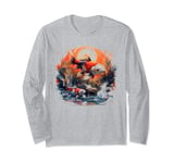 two anime koi fish asian carp lucky goldfish sunset waves Long Sleeve T-Shirt