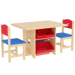 AIYAPLAY Table Enfant avec 2 chaises, Ensemble Table et chaises Enfants 3 pièces en Bois, avec 4 bacs de Rangement, Motifs étoilés, pour Enfants de 3 à 7 Ans, Bois Naturel