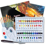 37 PCS Kit Peinture Acrylique, Topsics Set de Peintures Acrylique 24x12ml Tubes Peinture, Non Toxique Peintures pour Débutant Artiste Enfant, parfait pour Toile, Bois, Tissu Peinture