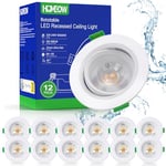 HOMEOW Lot de 12 Spot LED Encastrable Orientable, 5W Spot Led Plafond Encastrable, 450LM 2700K Blanc Chaud Spot Encastrable LED Extra Plat 21mm, Spots Encastrés Trou Ø70-80mm, IP44, Blanc, Rond