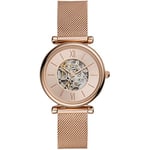 Fossil Montre pour femmes Carlie, mouvement automatique, boîtier en acier inoxydable rose de 35 mm avec bracelet en maille d'acier inoxydable, ME3175