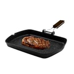 Zanetti, Poêle grill 26 x 36 cm, plaque grill en aluminium moulé sous pression à haute épaisseur, plaque gril adaptée aux plans à induction, poignée pliable