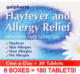Hayfever & Allergy Relief CETIRIZINE HYDROCHLORIDE 10mg - 6 Boxes x 30 Tablets