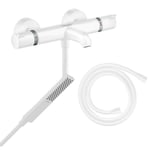 Pack mitigeur bain douche thermostatique HANSGROHE Ecostat Comfort + Flexible Isiflex + Pommeau Pulsify E blanc mat