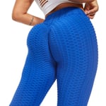 GDGFJ Women Honeycomb Anti Cellulite Waffle Leggings, High Waist Yoga Pants, Women Sexy High Waist Butt Scrunch Push Up Leggings, Stretch Gym Workout Yoga Pants (Blue, S)