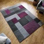 Geometric Collage Block Design Soft Floor Mats Cosmos Modern Rugs In Purple/grey