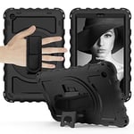 Coque en Silicone Compatible avec Samsung Tab A10.1 T510 T515 2019 Support Rotatif 3 en 1 Main/Bandoulière Durable pour Tab A10.1 T510 T515 Noir