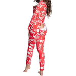 Kvinnor Animal Pyjamas One Piece Christmas Bodysuit Jumpsuit Långärmad nattkläder W Letters S