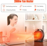 Fan Heaters for Home Low Energy Silent, 2000W 2-in-1 Portable Space Heaters with