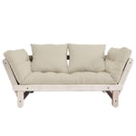 Banquette méridienne futon BEAT pin naturel tissu coloris beige couchage 75*200 cm.