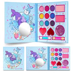 Aomig Maquillage Enfant Jouet Filles, 14 Couleurs Kit de Coffret Maquillage Enfant, Lavable Maquillage Jouet pour Fille, Sûr, Non Toxique, Palette Maquillage Enfant Cadeau de Noël Anniversaire(Bleu)