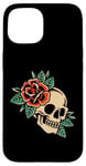 Coque pour iPhone 15 Tatouage esthétique rose rouge fleur pour enfants homme femme