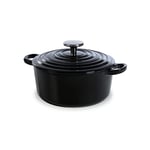 BK Cookware Bourgogne Fonte Émaillée 20cm/2,5 L Cocotte avec Couvercle, Convient à l'Induction, Casserole Ronde pour Cuire, Braiser, Ragoût, Va au Four et au Lave-Vaisselle, Jet Noir