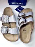 BIRKENSTOCK-SIZE UK 2.5-EU 35-US 4 ARIZONA -STD ALL LEATHER METALLIC SILVER BLUE