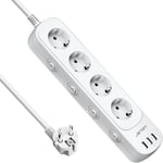 Bloc Multiprise Avec 4 Prises Interrupteur Individuel Multiprise Avec 3 Ports Usb Chargeur Prise Multi Multiprise Electrique(3680W) Pour La Maison Le Bureau Ou La Cuisine,2M-Blanco