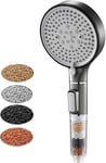 Pommeau de Douche Avec Triple Filtration, Pommeau de Douche Haute Pression 5 Modes, Pommeau de Douche Universel pour Adoucisseur D'eau Dure (Gris)