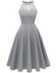 Bbonlinedress Robe de Soirée Cocktail Femme Halter Vintage pour Fête Bal Guinguette Anniversaire Mariage invité Grey 2XL