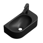 EMKE Lavabo suspendu 400 x 215 x 120 mm - Lavabo compact et élégant pour petites salles de bains et toilettes d'invité - Robinet à droite, installation murale, noir mat