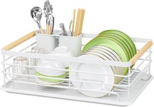 Warmiehomy White Dish Drainer Rack Metal Draining Board Rack Dish Rack with Drip