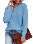 Zeagoo Femme Hiver Élégant Pull Doux et Confortable Côtelé Tricot Encolure Ras du Cou Sweater Manches Longues Chaud Top Bleu Ciel S