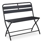 Relaxdays Banc de Jardin, Pliable, résistant aux intempéries, 2 sièges, pour Balcon, en Acier, HxlxP 83,5x90x49 cm, Gris, 1 élément