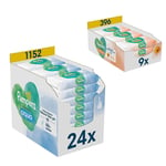 Pampers Harmonie Protect & Care Calendula våtservetter set, 396 våtservetter (9 x 44 st) och Harmonie Aqua 1 152 våtservetter (24 x 48 st)