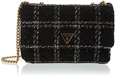 GUESS Women's Cessily Convertible Crossbody Flap Bag, Black/White, One Size