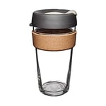 KeepCup Reusable Coffee Cup - Brew Tempered Glass and Natural Cork, L 16oz/454ml - Press