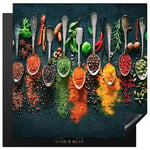 KitchenYeah© Protege Couvre Plaque De Cuisson Décoration Cuisine Tapis Protection Protecteur Induction 78x78 cm Herbes - Epices - Cuillères