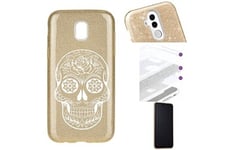 Coque4phone Coque et étui téléphone mobile j3 2017 glitter paillettes dore mort blanc mexicaine calavera