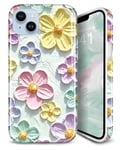 JIAXIUFEN Coque pour iPhone 14 iPhone 13 Paillettes Rétro Peinture à l'huile Imprimé Fleur Motif Mince Antichoc Protection TPU Silicone Souple Coque de Téléphone Case Phone Case Menthe Coloré