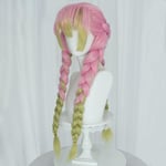 Anime rosa och grön peruk för Mitsuri Cosplay flätat hår peruk med pigtails Halloween fest peruk + cap,wz-2055 (FMY)