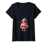 Womens Heart Gnome Graphic And Valentines Flowers For Her Cute Love V-Neck T-Shirt