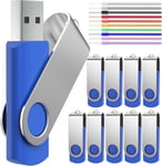 128MB Cle USB Lot de 10 Disque Flash USB - Clef USB 128 Mo Petite Capacité 10 Pièce Rotatif Disque Flash USB Pendrives - Bleu Clé USB 2.0 Mémoire Stick avec Cordes by