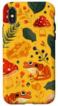 Coque pour iPhone X/XS Jaune Paisley Cottagecore Grenouille et champignon Art vintage