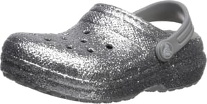 Crocs Unisex Classic Glitter Lined Clog K Water Shoe, Silver/Silver, 7.5 UK