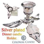 SILVER PLATED "HOLLY" CHRISTMAS CANDLE HOLDER - DINNER CANDLE J5202 14cm x 6.4cm