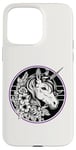 iPhone 15 Pro Max Unicorn in Black White Purple Hibiscus Roses Champion Wreath Case