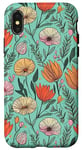 Coque pour iPhone X/XS Boho Orange Vert Fleurs Motif Floral N1