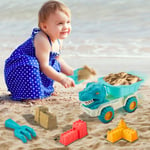 Kids 5PCs Dinosaur Beach Car Toy Shovel Rake Kit Sand Dump Truck Outdoor PlaySet