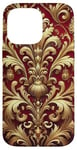 Coque pour iPhone 14 Pro Max Motif baroque rouge et beige royal