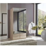 Armoire penderie DINGLE 2 portes miroirs largeur 91 chêne