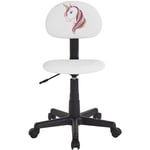 Chaise de bureau pour enfant unicorn fauteuil pivotant sans accoudoirs hauteur réglable, en synthétique blanc avec motif licorne - Blanc