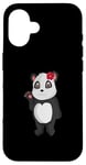 Coque pour iPhone 16 Ours panda amusant avec fleur panda ours