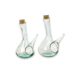 Recycled Glass Set of 2 Spanish Porron decanter/Pourers with cork 750 & 500 ml