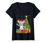 Womens Rat Xmas Tree Lighting Santa Hat Rat Christmas V-Neck T-Shirt