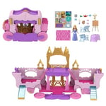 Mattel Princesses Disney Calèche et Château Coffret transformable avec mini-poupée Aurore, 3 niveaux, 6 espaces de jeu, 4 figurines, mobilier et accessoires HWX17