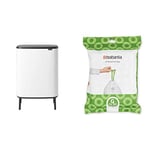 Brabantia Bo Touch Bin HI - 2 x 30 Litre Inner Buckets (White) & PerfectFit Bin Liners (Size G/23-30 Litre) Thick Plastic Trash Bags with Tie Tape Drawstring Handles (40 Bags)