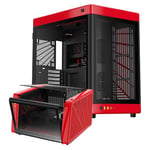 GAMDIAS PC Gamer Boitier, Boîtiers Gaming EATX Grand Tour Vide, 2 Positions, Double Chambre, Porte en Verre Trempé à Ouverture Tactile, Airflow, Rouge