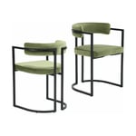 Chaises de Salle a Manger Moderne Lot de 2 Chaise Salle à Manger avec Accoudoirs Dossier Chaise de Cuisine Pied en Métal, Velours, Vert